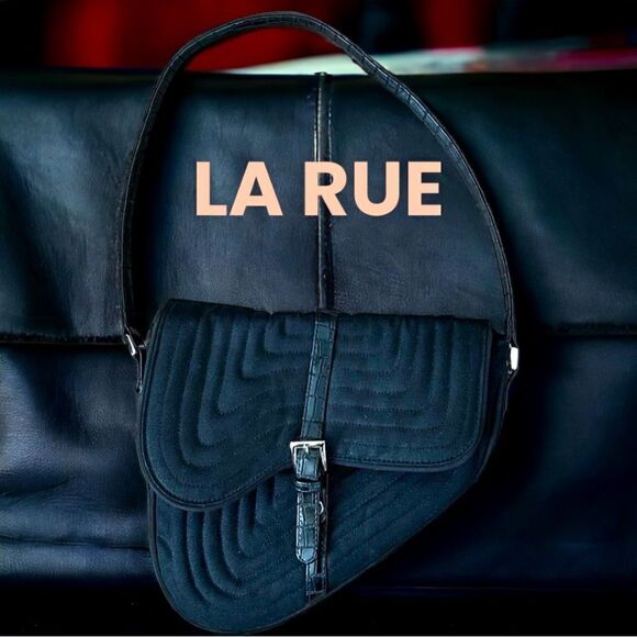 LA RUE Bags l Black Croc Leather Strap l Shoulder l Buckle Decor l Medium l EUC - Picture 1 of 10